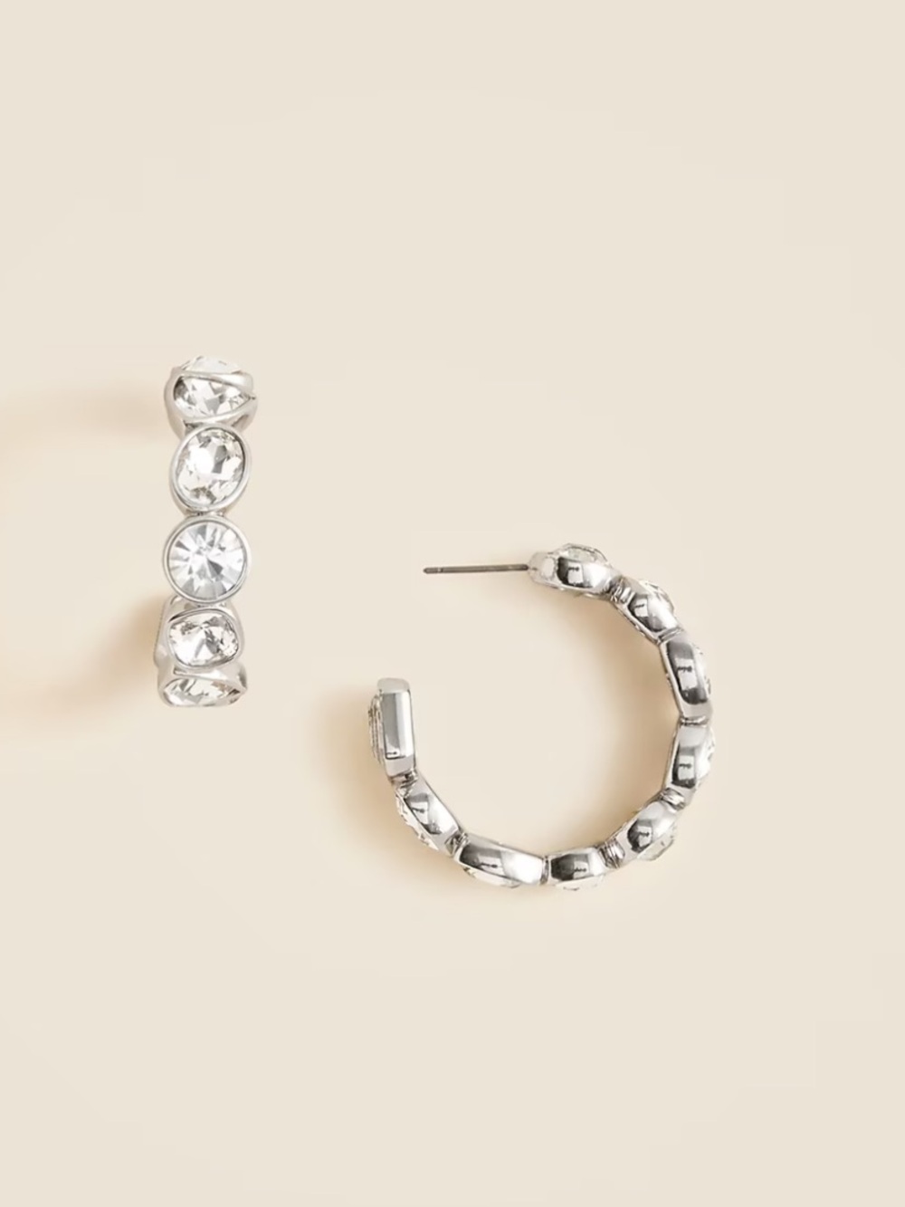 J. Crew Silver Crystal-Embellished Hoop Earrings